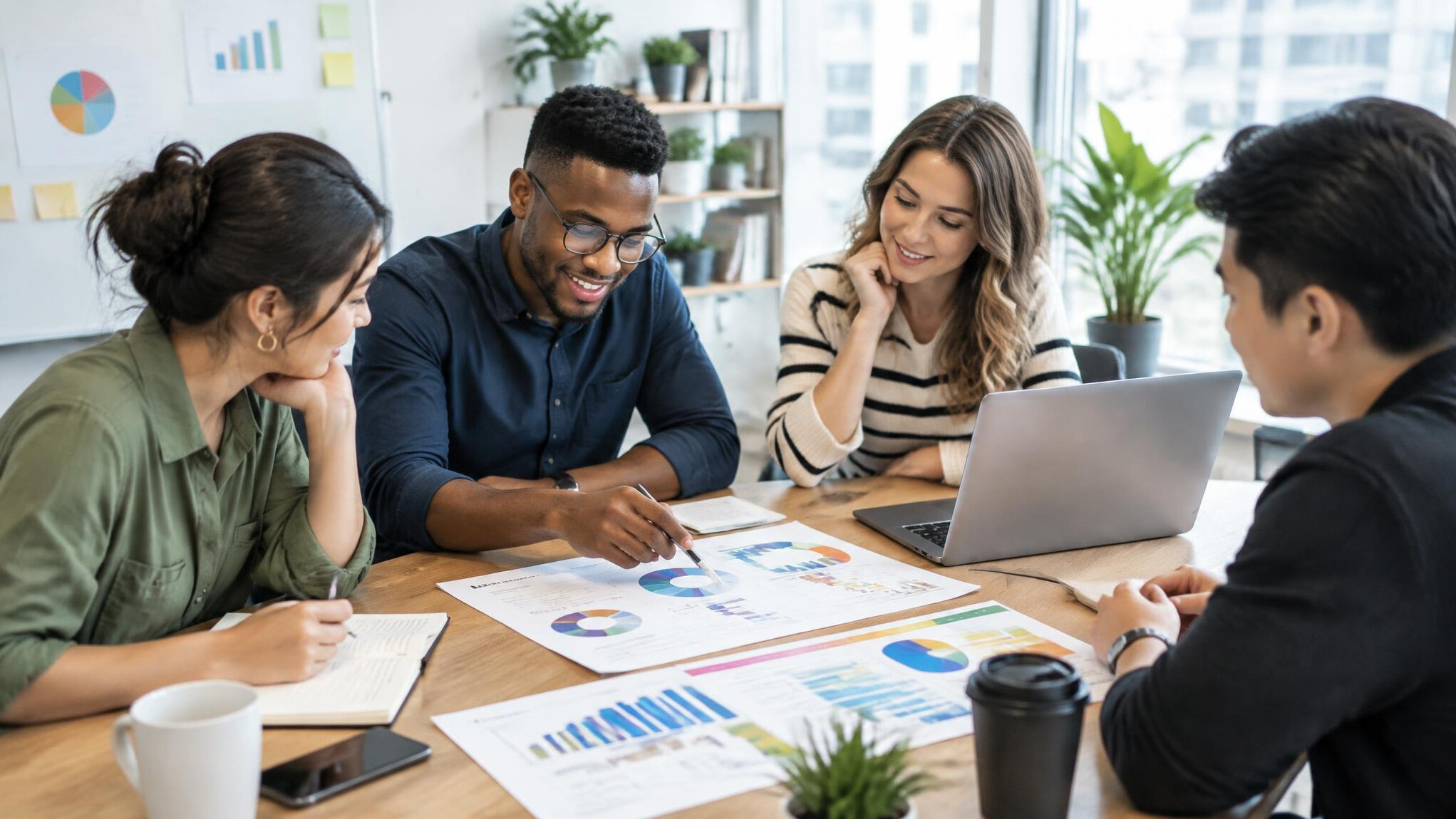 Marketing team planning a campaign at a table
