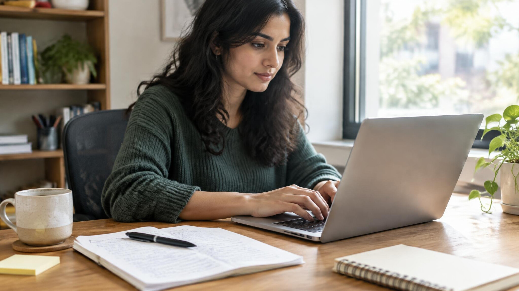 Writer typing notes for a sponsored article